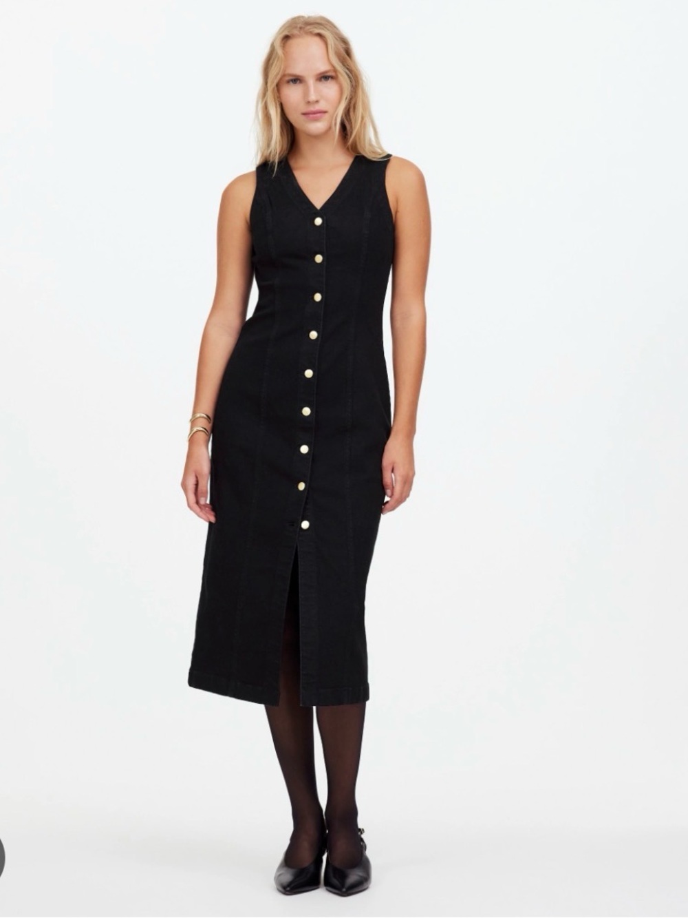 Madewell Denim V Neck Midi Dress Sleeveless Clean Black Wash Sz 6 NWT $178